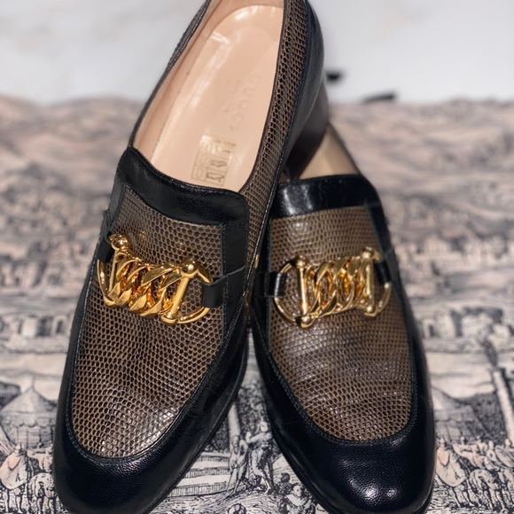 Gucci   Ebal Horsebit Lizard-Embossed Leather Chain Loafers  Size 39. - Picture 5 of 17